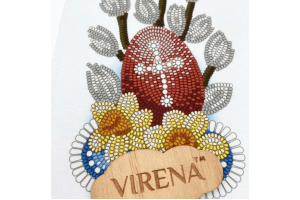 Заготовка для вишивки бісером великоднього банта на кошик "Писанка з квітами" БК_081 (з намистинами)